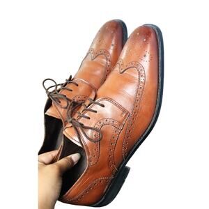 Florsheim Wingtip Oxford Brogue Cognac Brown Leather Mens 10 D Dress Shoe Work